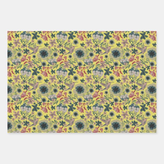  kunst William Morris Botanical Hummingbird Inpakpapier Vel (Voorkant)