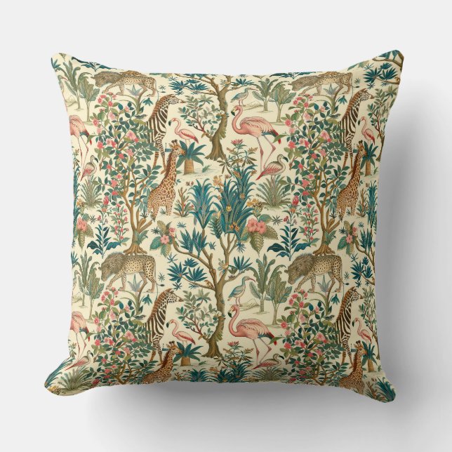  kunst, zebra's giraffen, flamingo, vogeltjes, lio kussen (Voorkant)