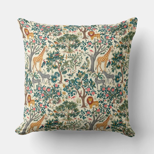  kunst, zebra's giraffen, flamingo, vogeltjes, lio kussen (Voorkant)