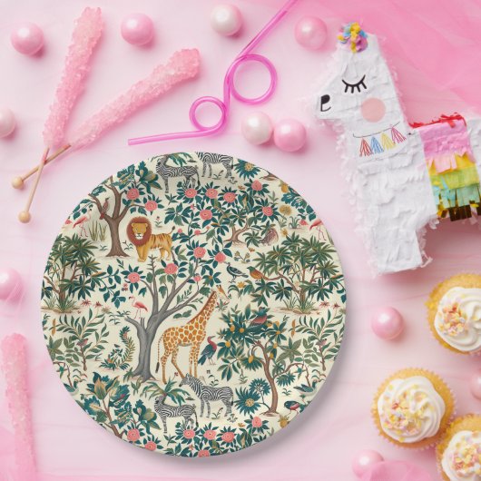 kunst, zebra's giraffen, flamingo, vogeltjes, lio papieren bordje (Feest)