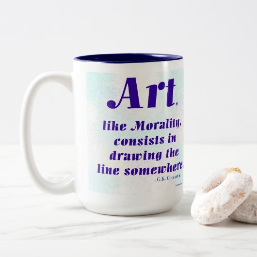 Kunst, zoals Moraliteit, ... Tweekleurige Koffiemok (Met donut)