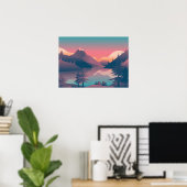 Kunst - Zonnebakken met bergen en bomen - Poster (Thuiskantoor)
