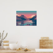 Kunst - Zonnebakken met bergen en bomen - Poster (Keuken)