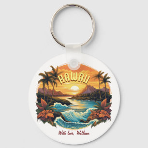 kunst zonsondergang bij Hawaii Beach Mountains Sleutelhanger