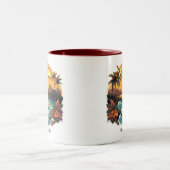 kunst zonsondergang bij Hawaii Beach Mountains Tweekleurige Koffiemok (Center)