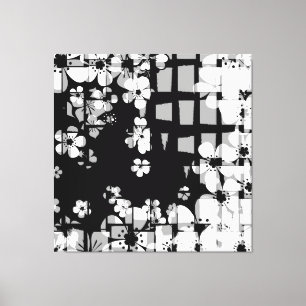Kunst zwart-wit bloemenpatroon canvas afdruk