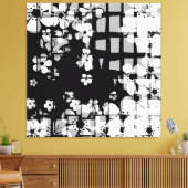 Kunst zwart-wit bloemenpatroon canvas afdruk (Insitu (Woonkamer))