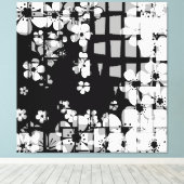 Kunst zwart-wit bloemenpatroon canvas afdruk (Insitu (Houten vloer))