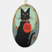 kunst Zwarte kat Meowy Kerstmis Keramisch Ornament (Links)