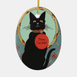 kunst Zwarte kat Meowy Kerstmis Keramisch Ornament