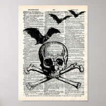 Kunstafdrukken met halloween Dictionary Skull en B