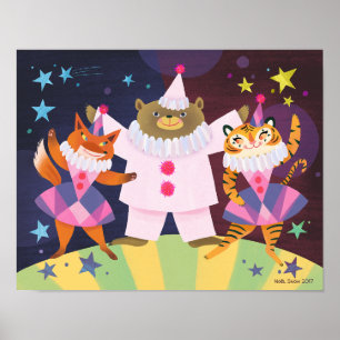 Kunstafdrukken van beer, Fox en Tiger Pierrot Poster