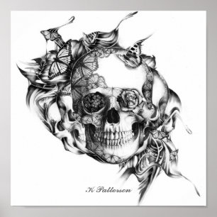 Kunstafdrukken voor schedel en vlinders poster