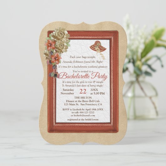 Kunstbachelorette, leder en suede kaart (Staand voorkant)