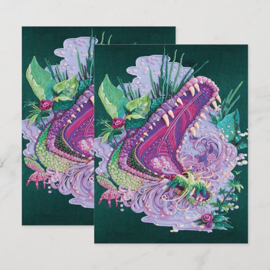 Kunstbakkersalligator, Lover Gift,  cadeau Kaart (Voorkant / Achterkant)