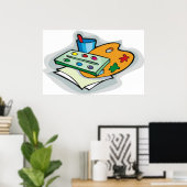 Kunstbenodigdheden Waterverf Palet en Paintbrush Poster (Thuiskantoor)