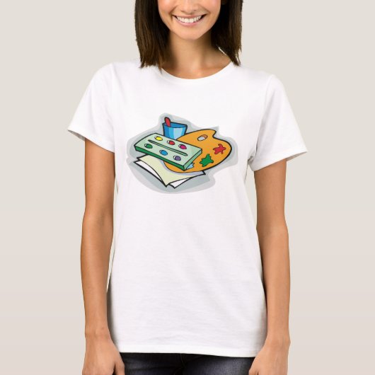 Kunstbenodigdheden Waterverf Palet en Paintbrush T-shirt (Voorkant)