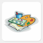 Kunstbenodigdheden Waterverf Palet en Paintbrush Vierkante Sticker (Voorkant)