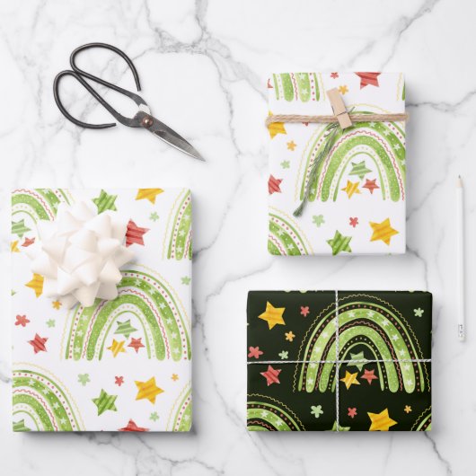 Kunstbladen voor regenboogkerstinslag inpakpapier vel (Voorkant)