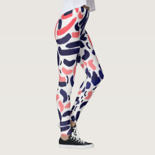 Kunstblauw en Oranje Acrylgebogen Patroon Leggings