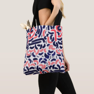 Kunstblauw en Oranje Acrylgebogen Patroon Tote Bag