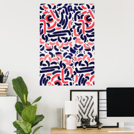 Kunstblauw en Oranje acrylvormen Poster