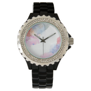 Kunstblauw en roze Waterverf Horloge