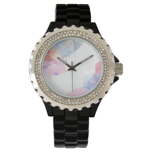 Kunstblauw en roze Waterverf Horloge (Voorkant)