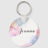 Kunstblauw en roze Waterverf Sleutelhanger (Voorkant)
