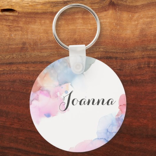 Kunstblauw en roze Waterverf Sleutelhanger (Voorkant)