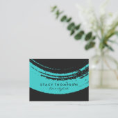 Kunstblauw geborsteld op zwart visitekaartje (Staand voorkant)