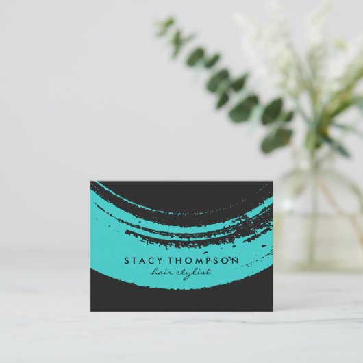 Kunstblauw geborsteld op zwart visitekaartje (Staand voorkant)