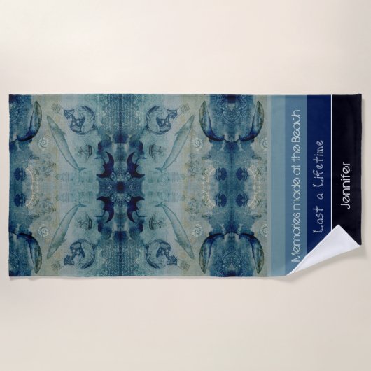 Kunstblauw zand groene kleur kustdouane strandlaken (Voorkant)