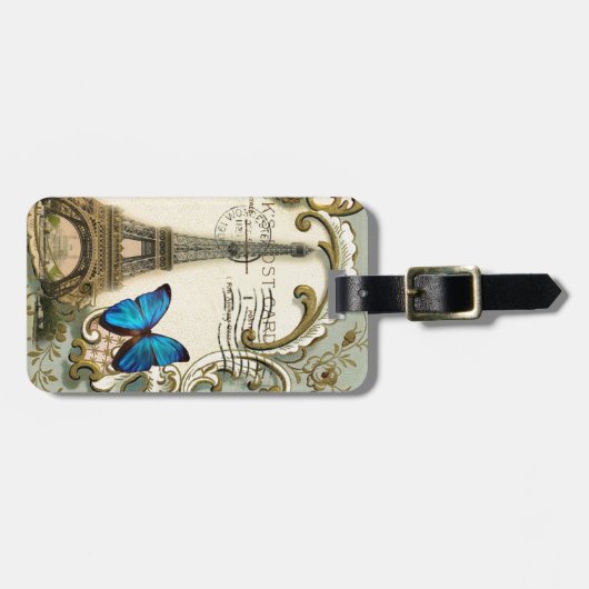  - kunstblauw zwemt in eiffeltoren bagagelabel (Voorkant horizontaal)