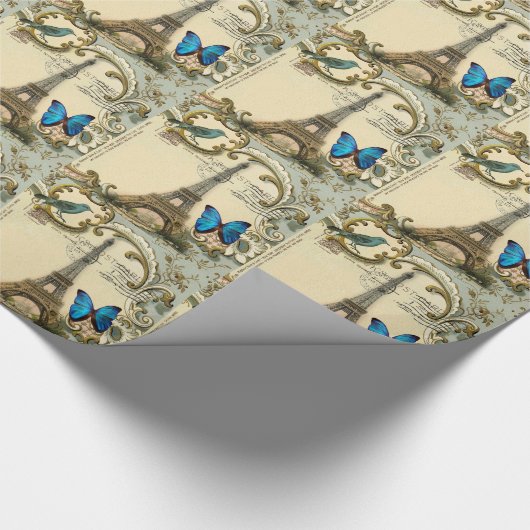  - kunstblauw zwemt in eiffeltoren cadeaupapier (Hoek)