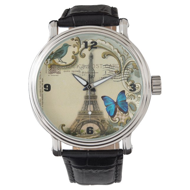  - kunstblauw zwemt in eiffeltoren horloge (Voorkant)