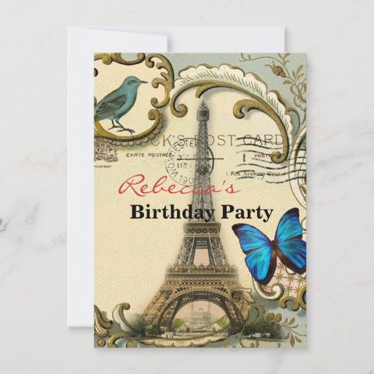 - kunstblauw zwemt in eiffeltoren kaart (Voorkant)