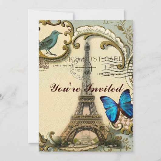 - kunstblauw zwemt in eiffeltoren kaart (Voorkant)