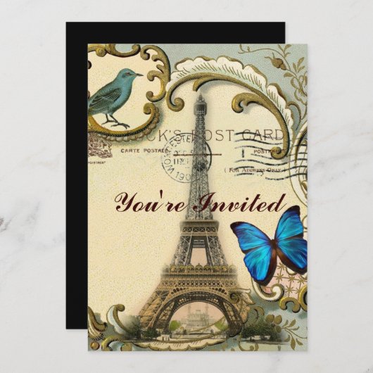 - kunstblauw zwemt in eiffeltoren kaart (Voorkant / Achterkant)