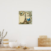 - kunstblauw zwemt in eiffeltoren poster (Keuken)