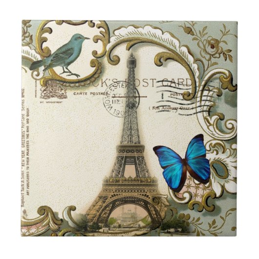 - kunstblauw zwemt in eiffeltoren tegeltje (Voorkant)