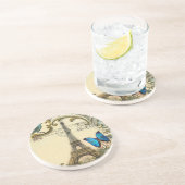  - kunstblauw zwemt in eiffeltoren zandsteen onderzetter (Zijkant)