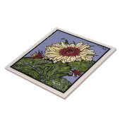  kunstbloem - zonnebloem - gekleurde repo tegeltje (Zijkant)