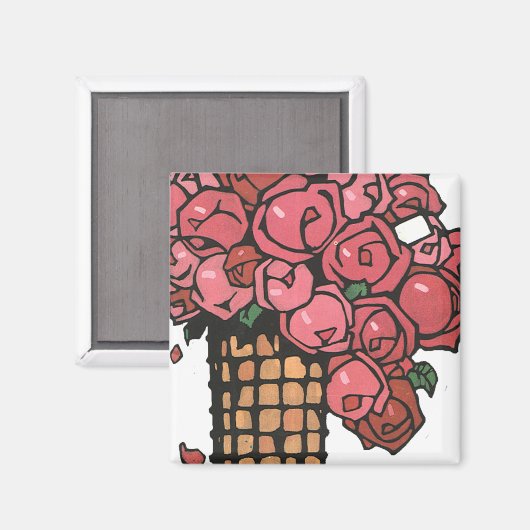  kunstbloemen, roze Rozen van de tuin Magneet (Voorkant / Achterkant)