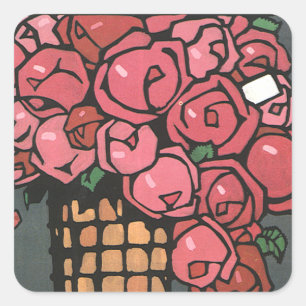  kunstbloemen, roze Rozen van de tuin Vierkante Sticker