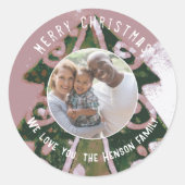 Kunstboomroze groene roze familie ronde sticker (Voorkant)
