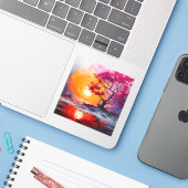 Kunstboomscène Sticker (Laptop met iPhone)
