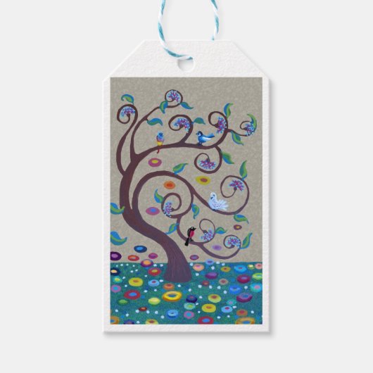 Kunstboomstam met vogels cadeaulabel (Voorkant)