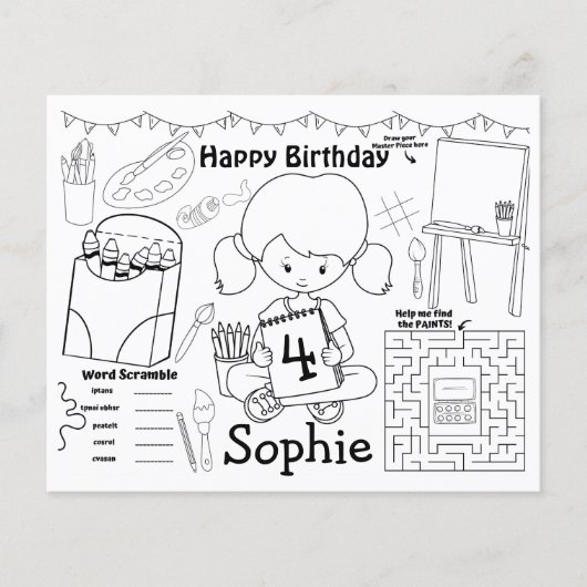 Kunstborden, kunstverjaardagskleuren en -activitei (Voorkant)