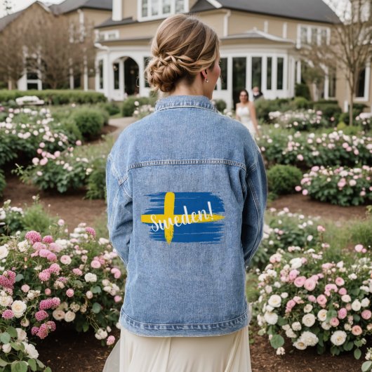 Kunstborstels Zweden Vlag Denim Jacket (Huwelijk Achterkant)